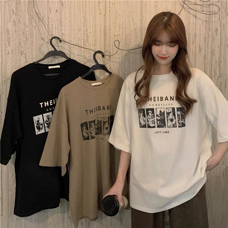 Printed Summer Clothes Korean Style Women's New Round Neck Letters Casual Short-sleeved T-shirt Women's Loose Student Couple Clothes INS