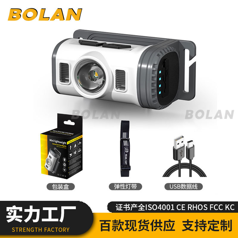 Cross-border new multi-function head lamp outdoor multi-function cap clip lamp with red warning light night fishing small headlight