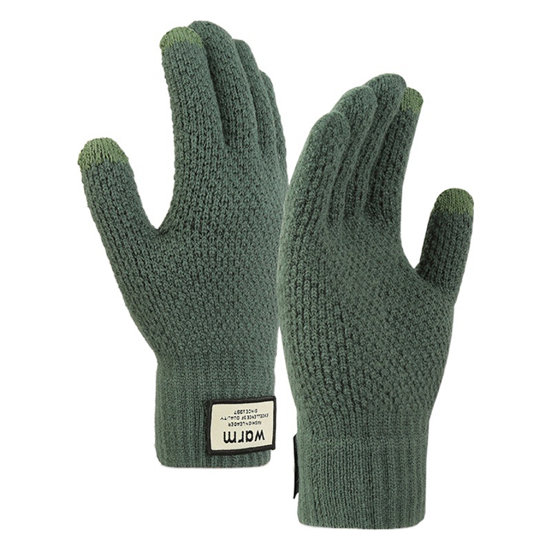 Amazon knitted gloves Korean warm winter plus velvet padded men's cycling windproof gloves wholesale