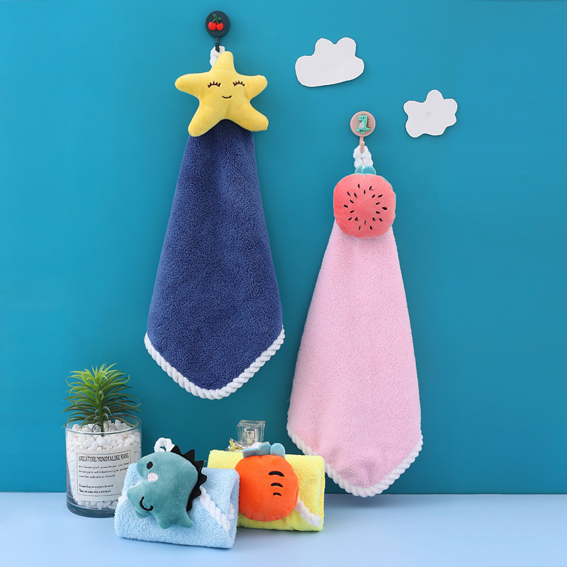 Picture of Hand towel cute hanging coral fleece household absorbent kitchen bathroom children cartoon hand towel factory wholesale