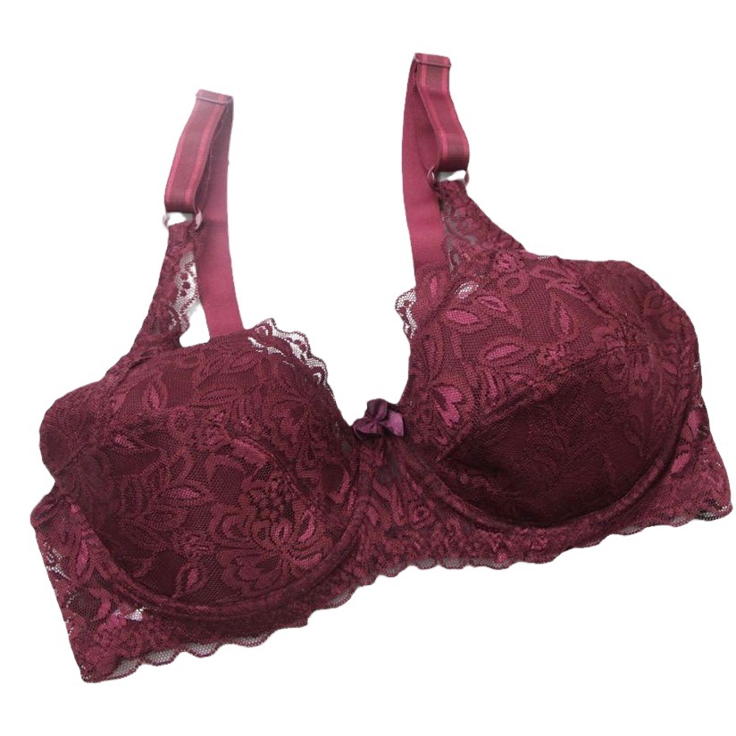 Cross-border explosions ultra-thin cup gathered sexy lace adjustable steel ring bra large size ladies underwear wholesale