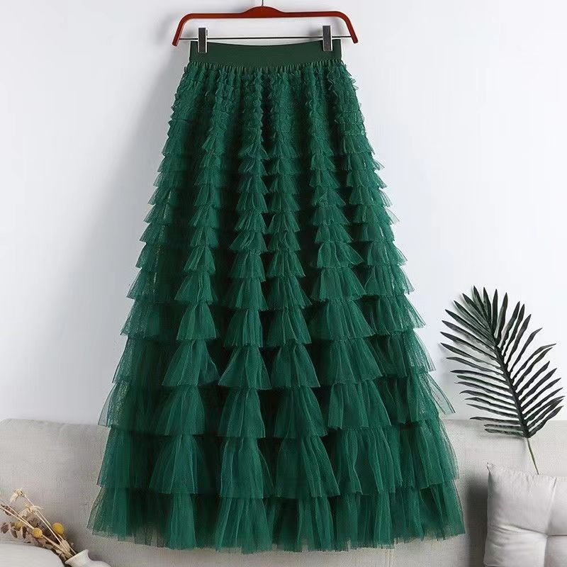 Picture of Mesh Splicing Cake Skirt 2025 Spring, Summer, Autumn and Winter New Mid-Length Skirt A-Line Long Skirt Fluffy Gauze Skirt