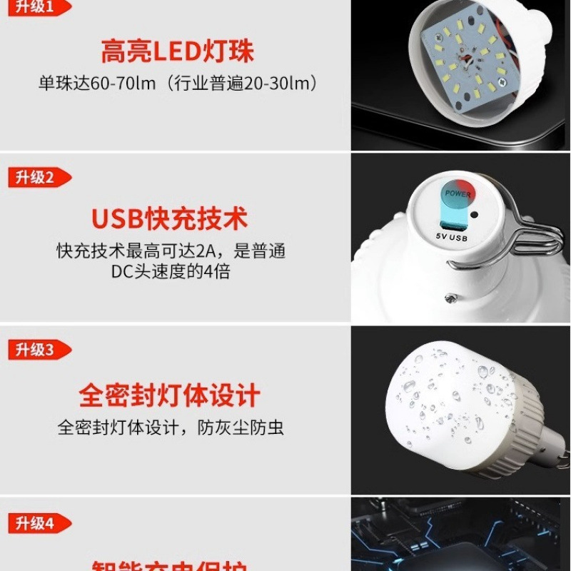 Picture of Rechargeable Night Market Stall Lamp Desktop Table Lamp Bracket Pole Clip Street Stall Atmosphere Light Bulb