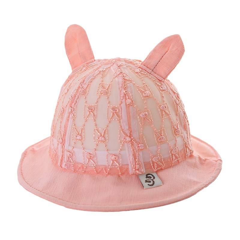 Picture of Embroidered Bunny Summer thin fisherman hat big brim baby sun protection breathable super cute baby girl basin hat