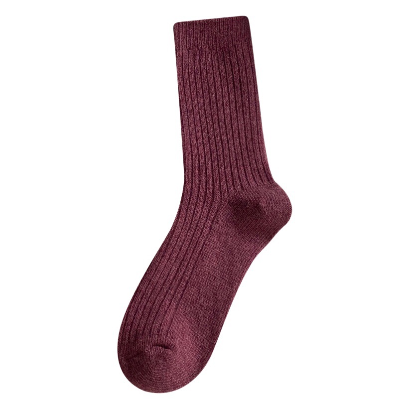 Autumn and Winter New Stacked Socks Women's Japanese Style Drawstrip Solid Color Wool Socks Vintage Warm Mid-tube Socks Women's Thickened Socks