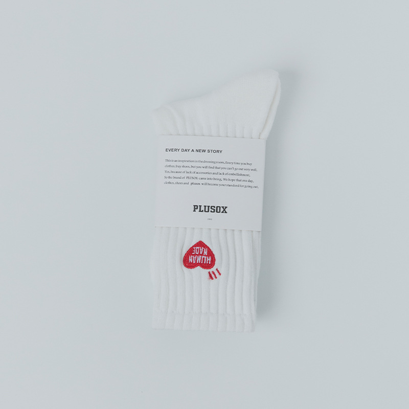 Picture of Mekki Couple Socks Thick Thread Terry Bottom Sports Socks Heart Embroidered Mid-Calf Socks Popular Socks