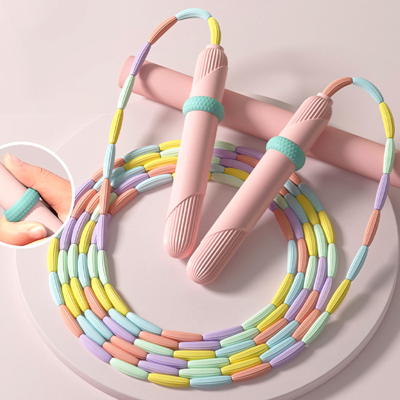 Children's Rainbow Bamboo Rope Skipping Kindergarten Beginners Thumb Positioning Professional Rope Skipping without Knot Adjustable Length