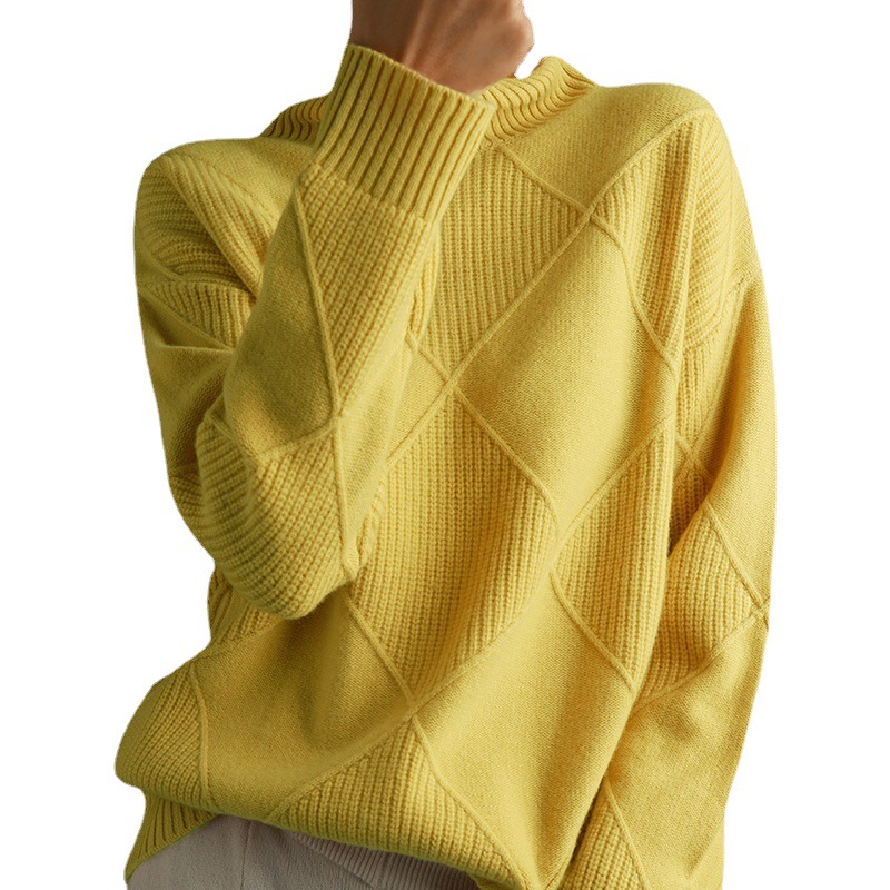 Picture of Personalized Turtleneck Knitwear for Women, Loose Rhombus Lazy Style Knitwear, Autumn and Winter Long-Sleeved Outer Wear, Korean Style Western-Style Bottoming Shirt