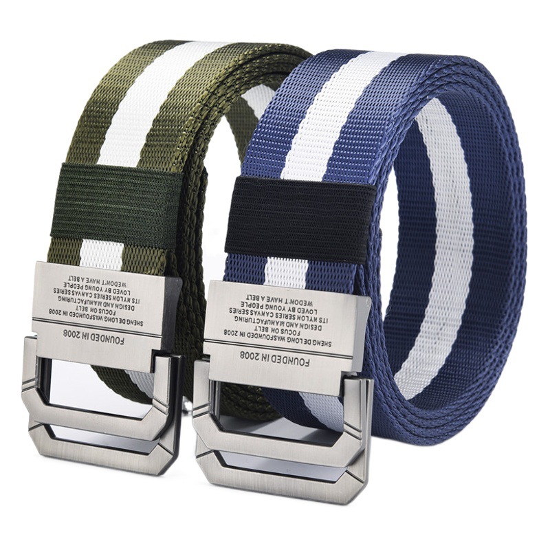 Canvas Belt Men's Belt Double Loop Ins Women's Pants Belt Trendy Korean Style Workwear for Young Students Outdoor Military Training