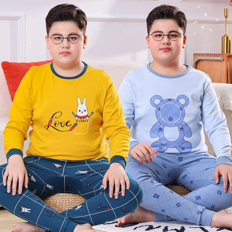 Picture of Chubby Children's Autumn Clothes and Trousers for Boys Plus Fat Plus Plus Teenage Cotton Big Boy Pajamas Children's Thermal Underwear suit