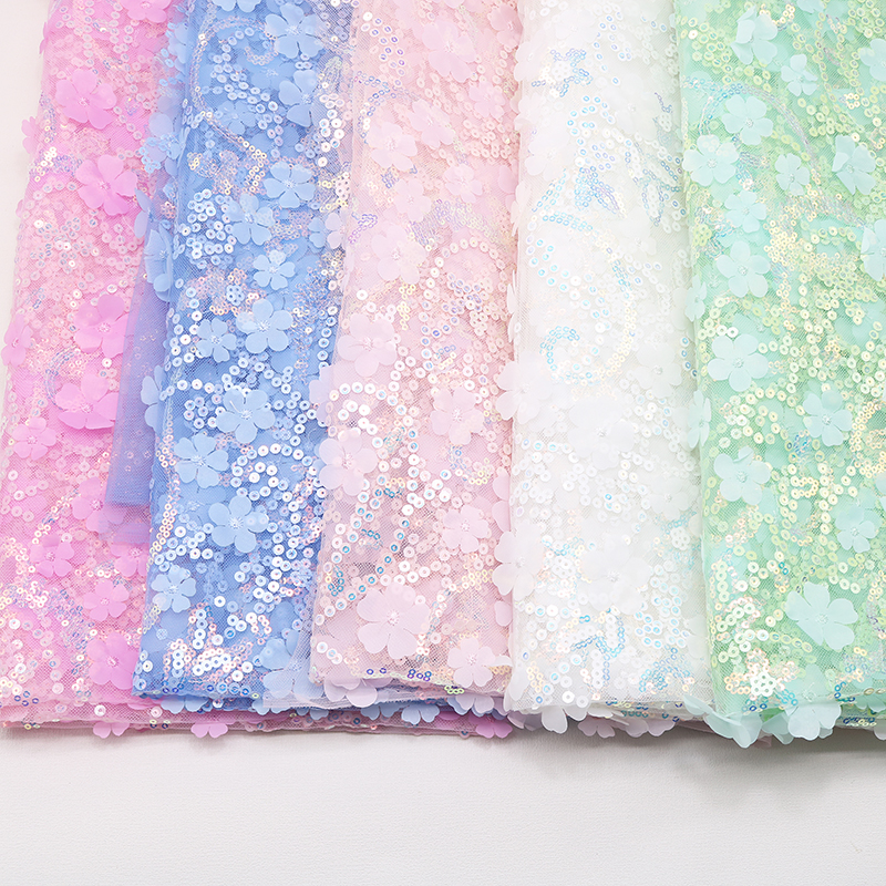 3D Stereoscopic Tulle Embroidered Sequins Petal Mesh DIY Handmade Skirt Stage Clothing Photo Decorative Fabric