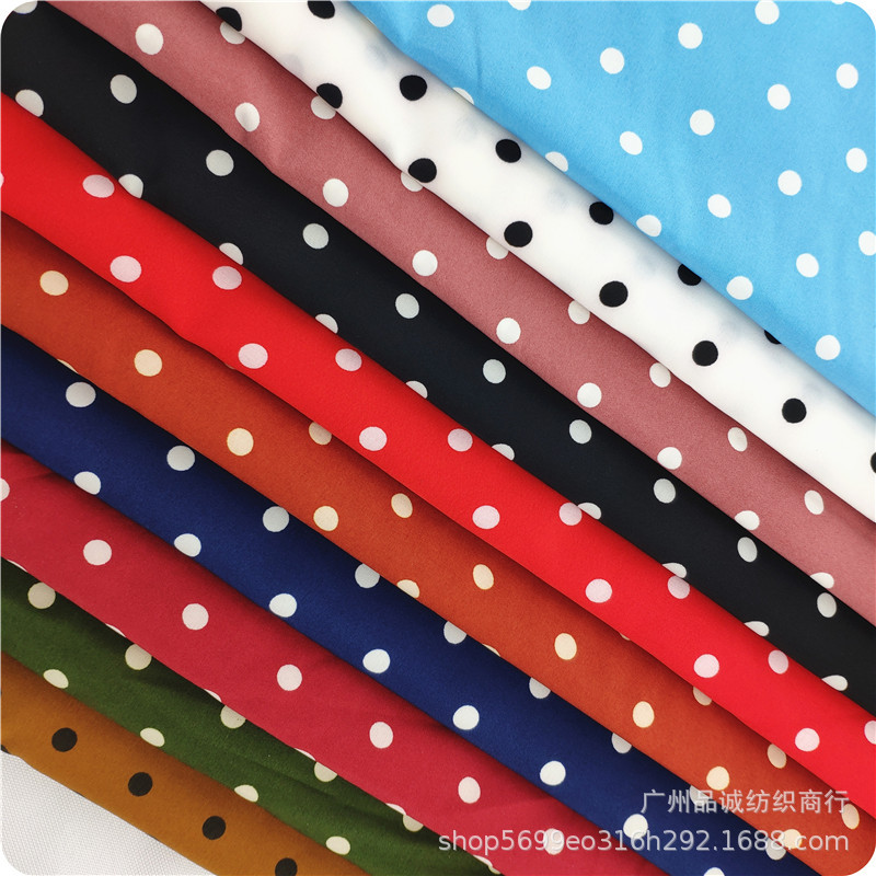 Picture of 100D four-sided bullet wave dot printing micro-elastic polyester 0.8 dot chiffon print shirt dress fabric