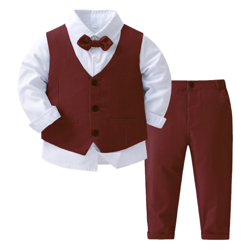 Cross-border New Children's suit Baby Banquet Party Gentleman's Collar Vest Dress European and American Style Boy's Three-piece Set