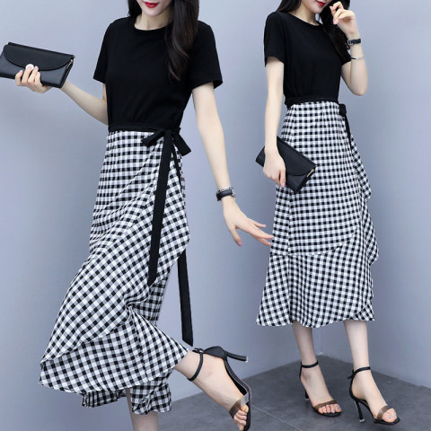 Fashion Suit Dress 2025 New Plaid Skirt Elegant Two-Piece Set Women's Waist-Cinching Slimming Suit Dress