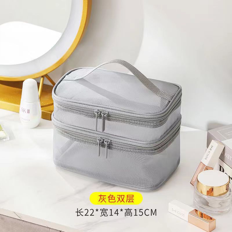 Picture of Large Capacity Toiletry Bag Portable High-value Cosmetic Bag Multi-purpose Travel Double-layer Toiletry Bag Storage Bag Mesh Bag