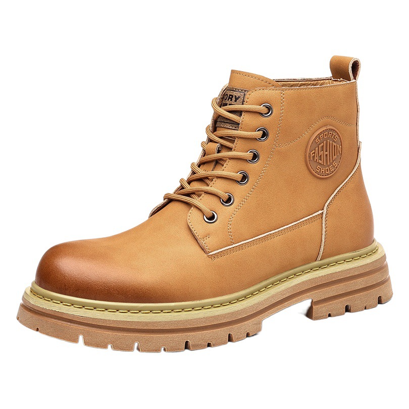 Rhubarb boots men's winter fleece-lined padded British wind Martin boots trend tooling desert boots men's cotton shoes a generation of hair