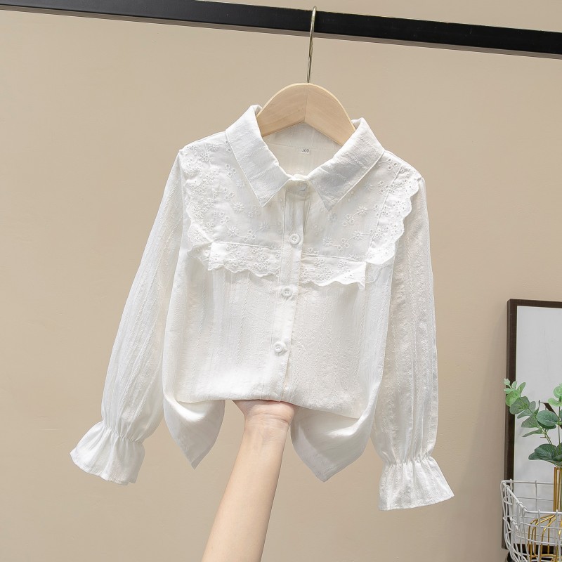 Picture of Children's Shirt White Long Sleeve Spring and Autumn Class Clothing Performance Clothing Lace Girl Student Clothing 2024 New Style Girl's Spring and Autumn