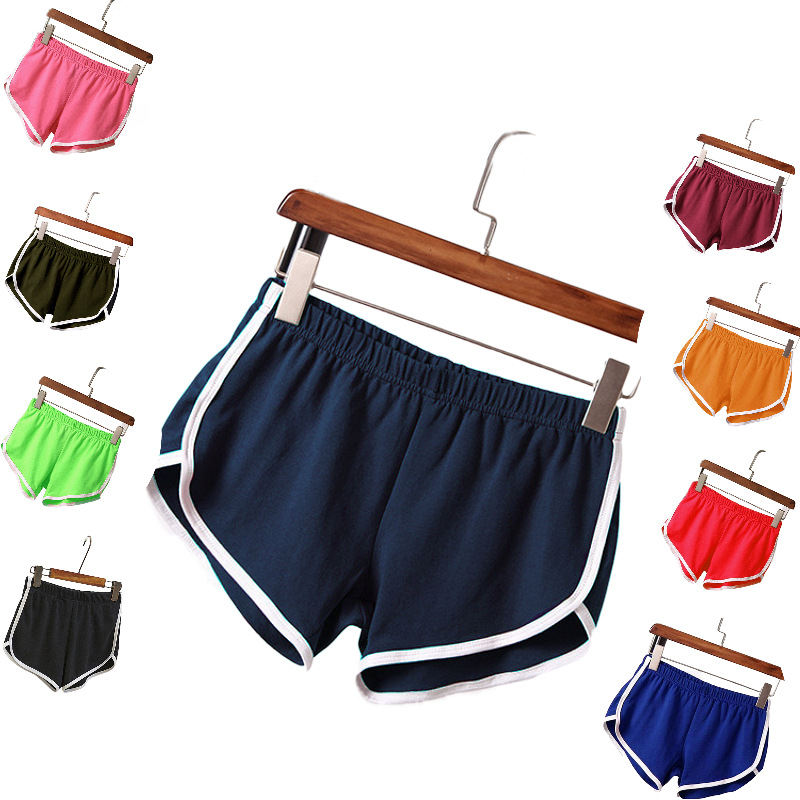 2021 European and American sports shorts Women's Home casual solid color fashion yoga beach pants candy color sports pants