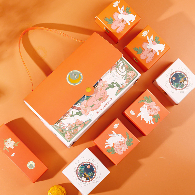 Mid-Autumn Festival 4 6 8 egg yolk crisp ice skin flow heart moon cake packaging box 50g80g moon cake gift box single box