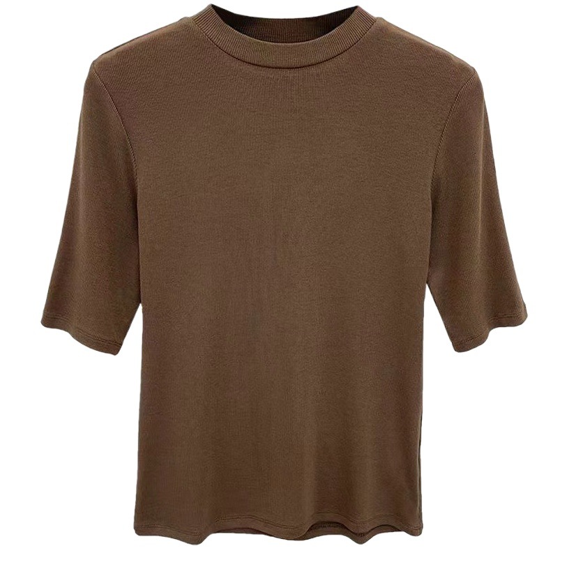 Minimalist High-end Solid Color Half-high Neck Half-sleeve Mid-sleeve T-shirt Women's Slim-fit Slimming Inner Base Shirt for Women