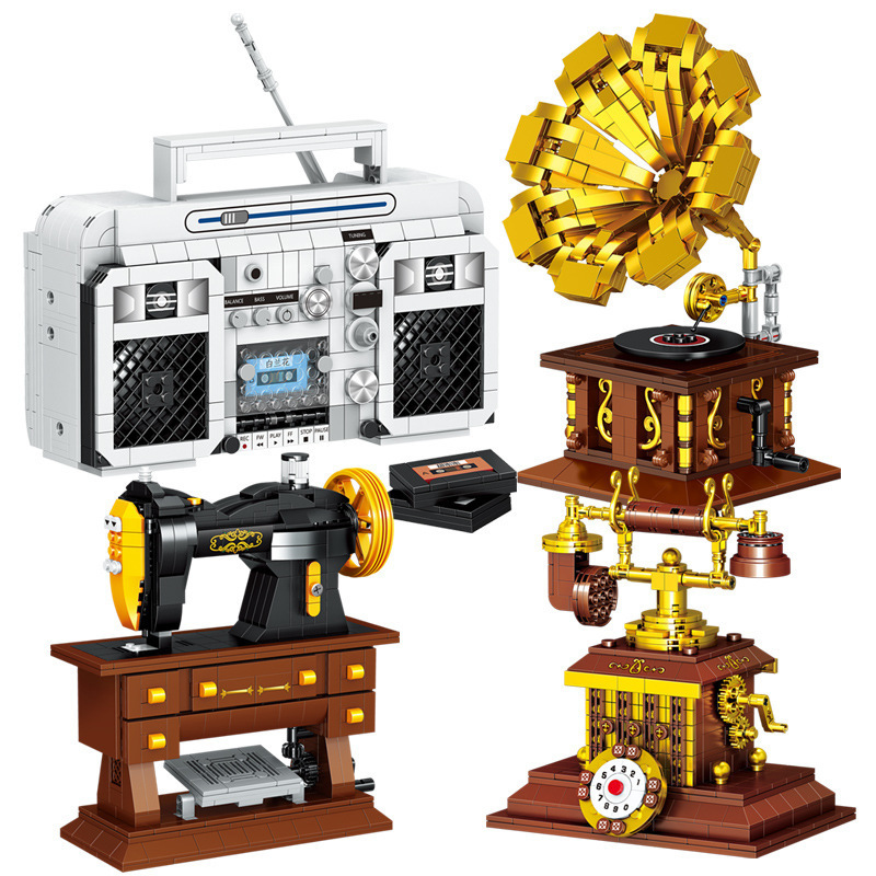 Zhegao Mini Retro Style Nostalgic Sewing Machine Creative Model Children's Assembled Building Blocks Toy Collection Small Decoration