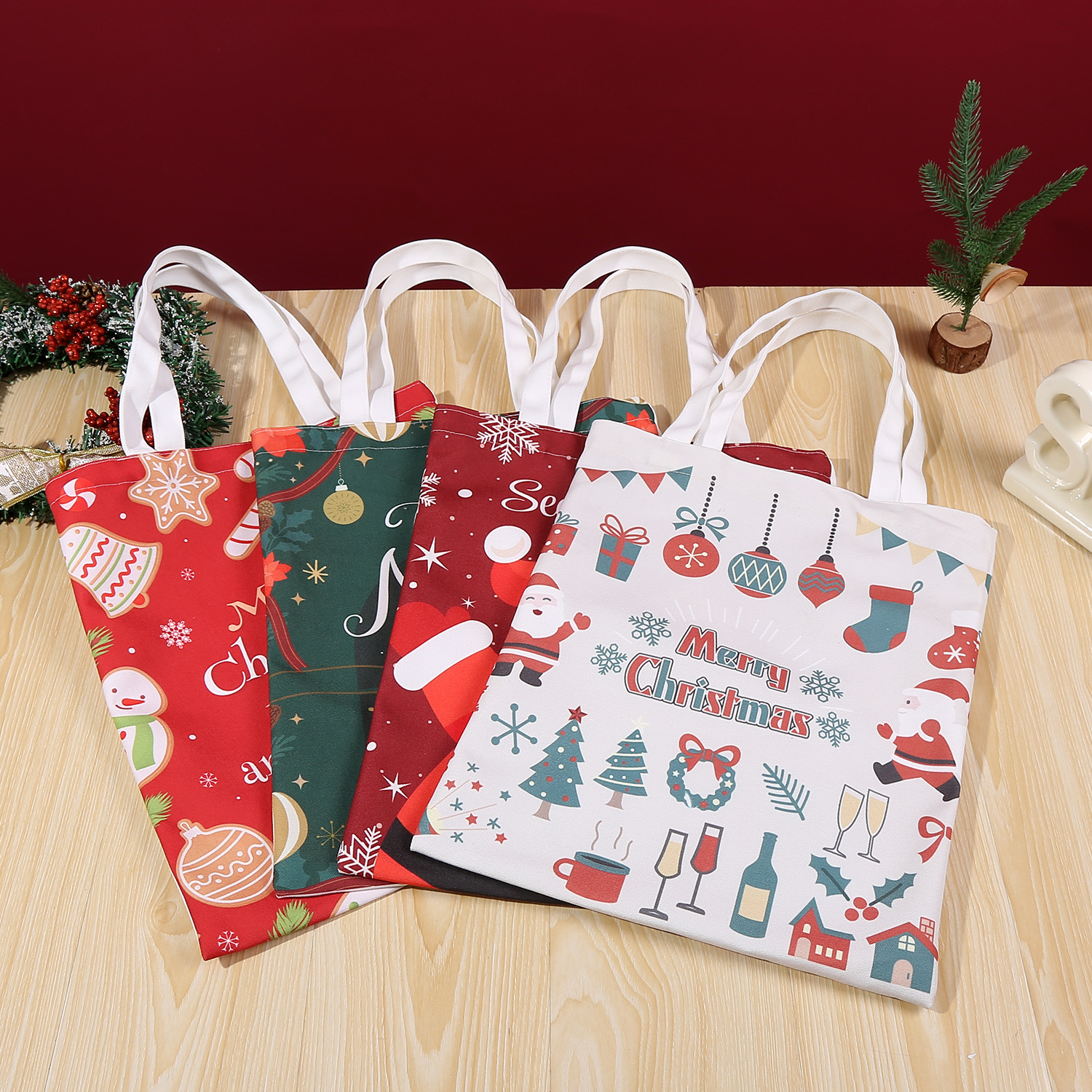 Factory in stock Christmas canvas bag shopping hand canvas bag advertising cotton bag printed logo