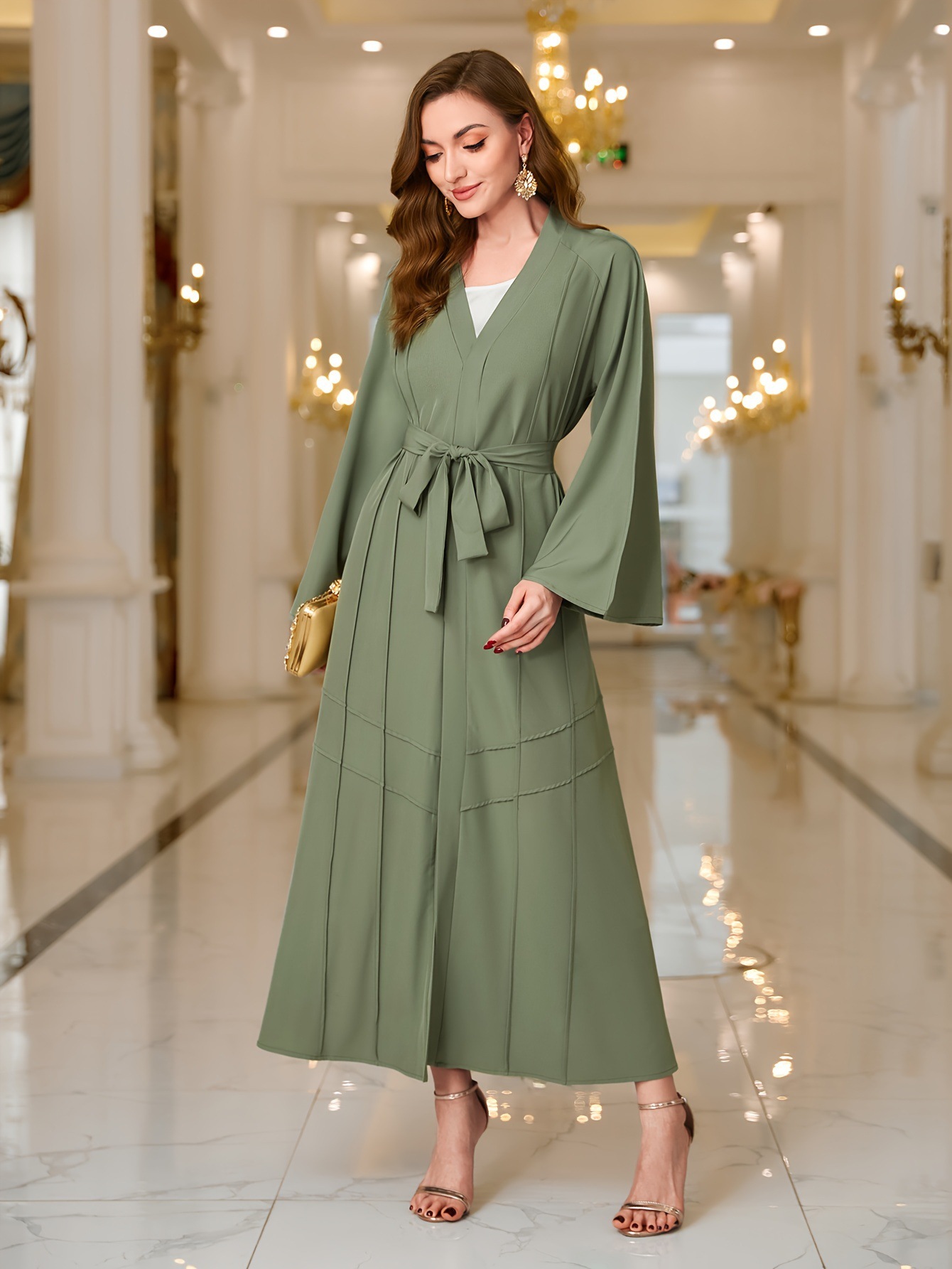 Picture of Middle East Muslim Women Cardigan Women Robe Abaya Solid Color Waist Tight Robe Women MSL98