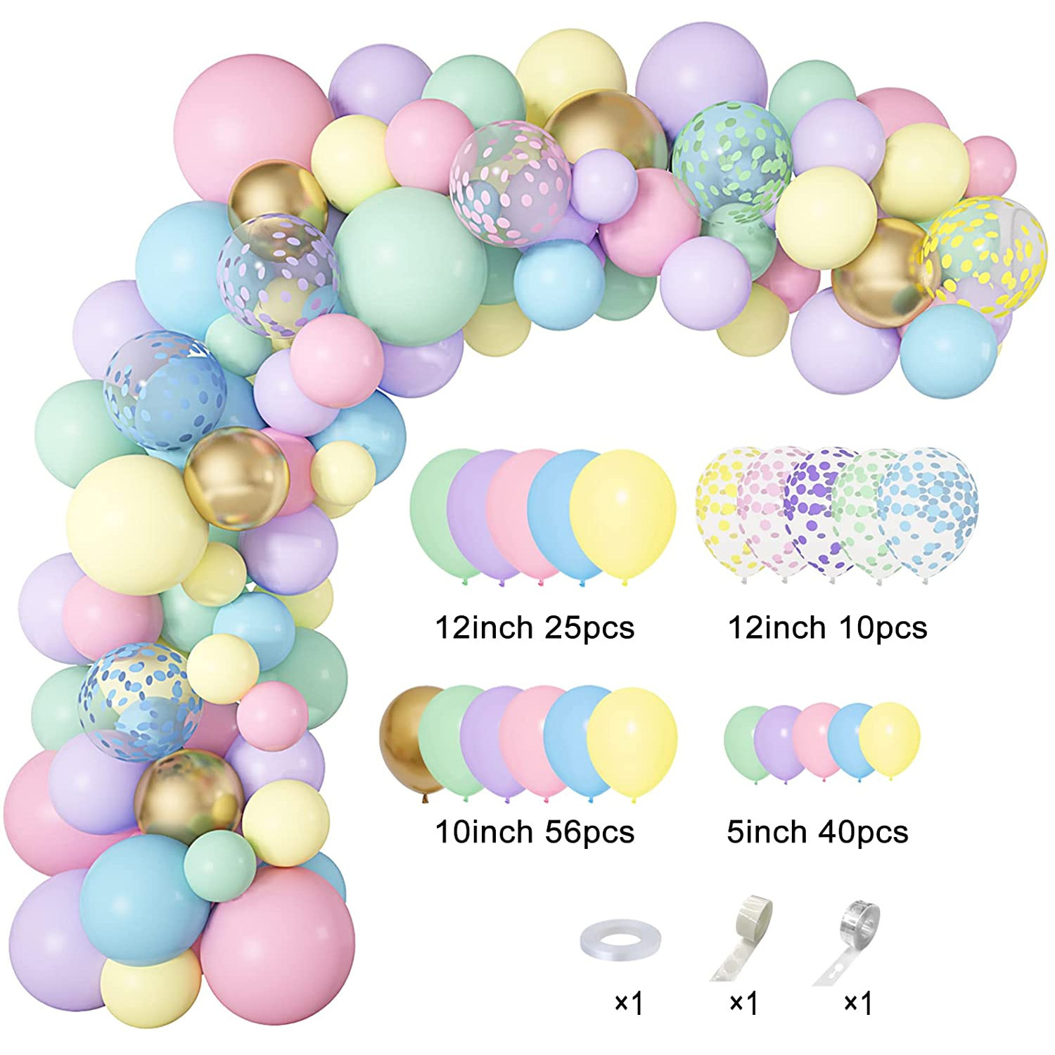 Picture of Macaron rainbow combination chain suit party birthday background wedding room decoration balloon