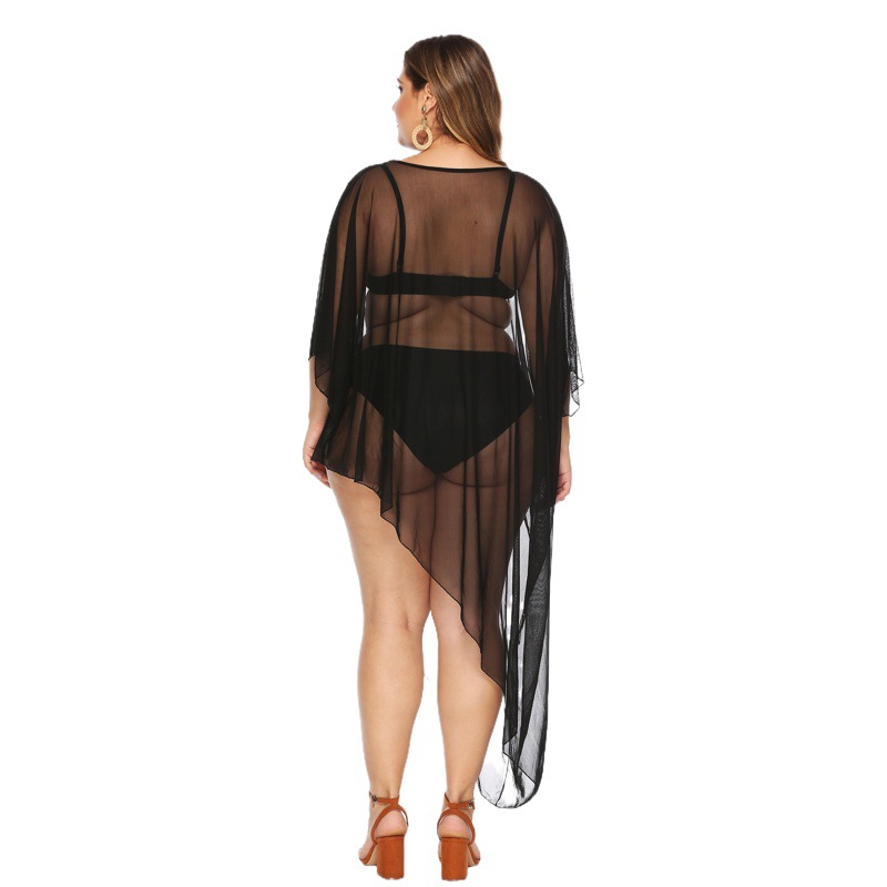 Cross-border European and American women's hand hook stitching mesh sexy perspective bikini blouse beach dress F1978