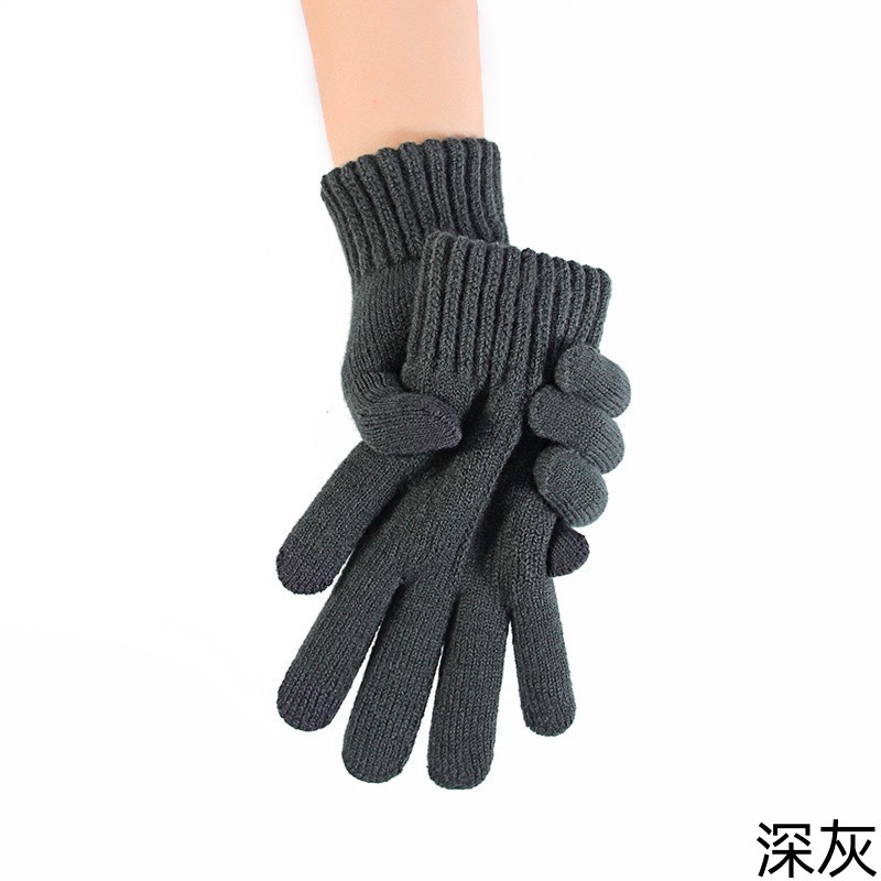 Picture of Gloves men's plus size student autumn and winter warm touch screen cold-proof fleece-lined five-finger knitted wool cycling riding gloves