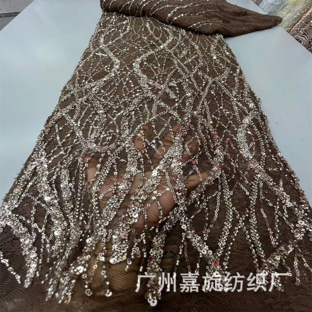 New French embroidery lace base fabric gradient branch bead tube sequin spot fabric wedding dress fashion fabric