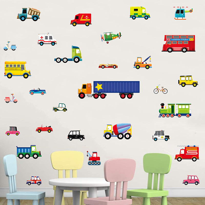 Picture of Cartoon Toy Car Wall Stickers Transportation Children's Room Bedroom Wall Background Decorative Stickers PVC Wall Decorative Stickers