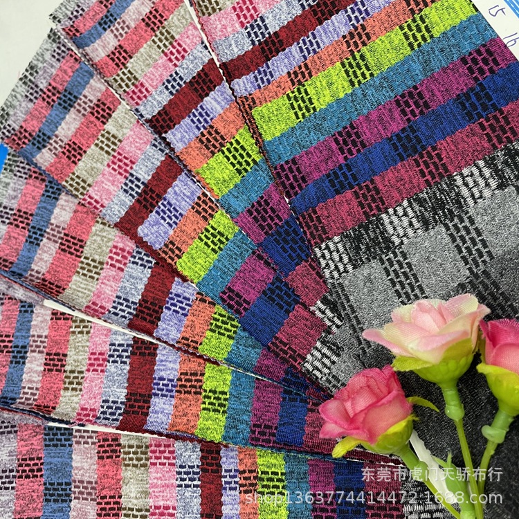 Spring and Summer New Knitted Flower Yarn Horizontal Jacquard 150 Keyang Jacquard Strip Casual Clothing T-shirt Vest Fabric