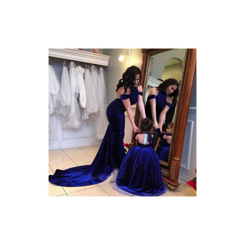 European and American plus size fashion parent-child slim evening dress halter backless mopping sleeveless trailing dress bridesmaid sisters clothing