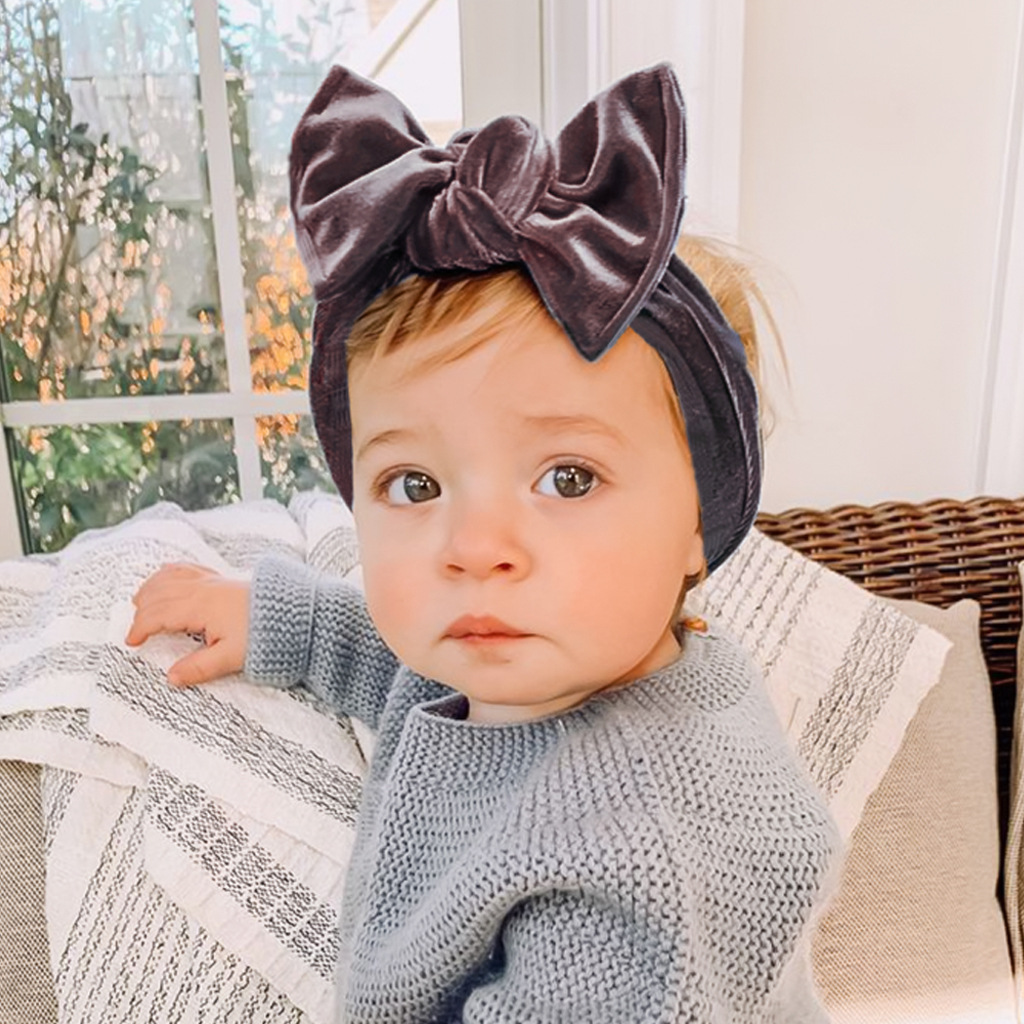 European and American Autumn and Winter New Baby Golden Velvet Hair Band Children Soft Bow Headwear Baby Hair Band