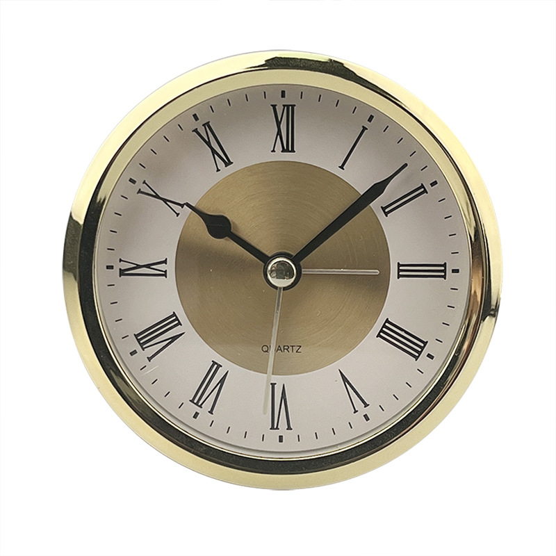 Cross-border 89mm diameter round quartz clock head hotel high-end clock table clock inlaid gold and silver clock in stock
