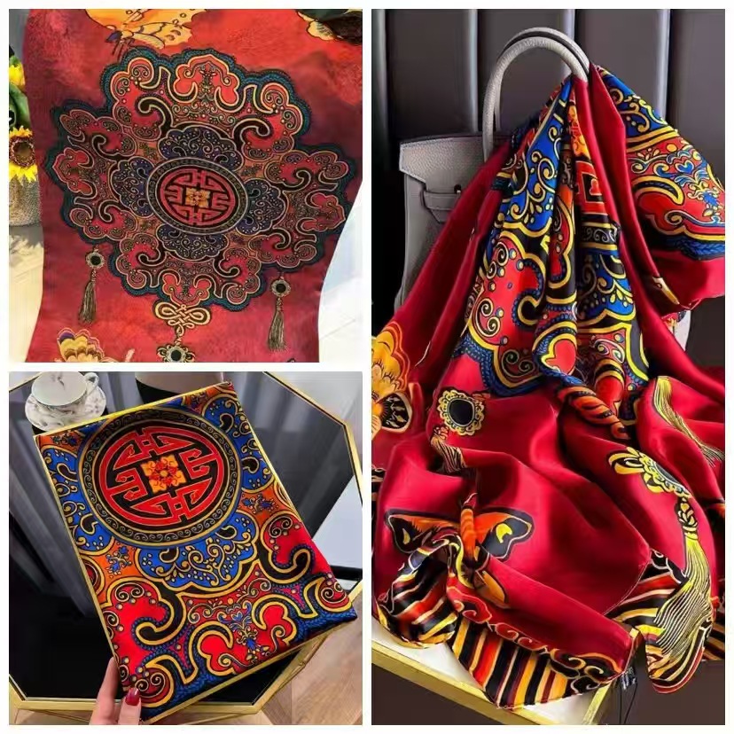 2022 new anti-silk scarf long new silk satin sunscreen printing holiday fashion scarf scarf women wholesale