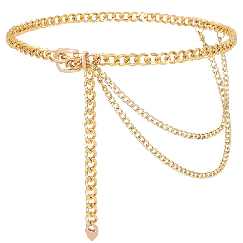 European and American Cross-border Punk Double Waist Chain Metal Chain Belt Women's Fashion All-match dress Jeans Chain