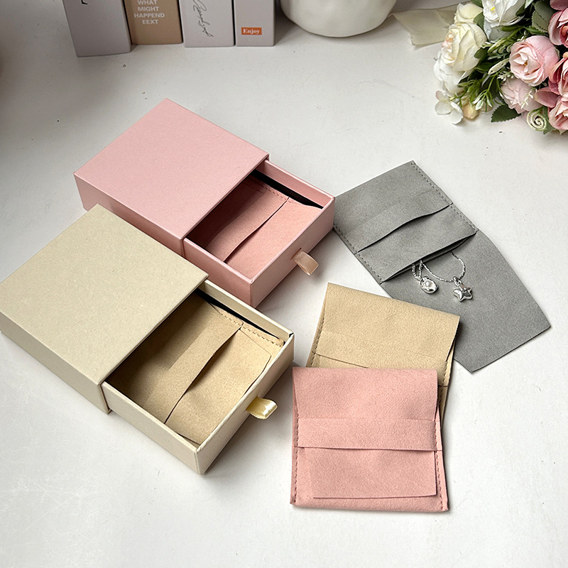 Microfiber high-grade double-layer jewelry bag custom logo necklace ring earrings storage bag ins flannel jewelry packaging