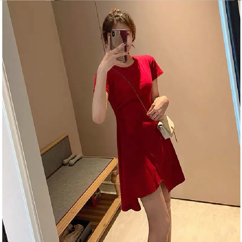 Summer popular Hepburn style small black dress careful machine slim slim irregular salty sweet black dress women
