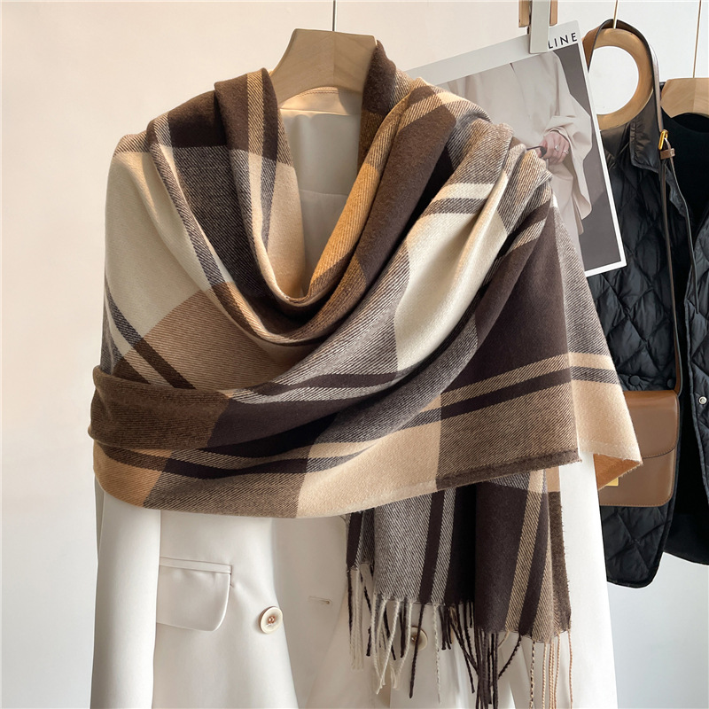 Korean Style Plaid Scarf Women's Autumn and Winter Warm Shawl Men's Scarf Long Tassel Versatile Couple Scarf Imitation Cashmere