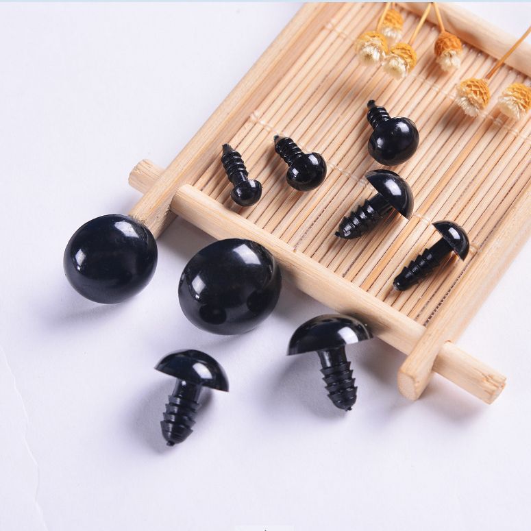 Picture of DIY Doll Eye Accessories Plastic Black Bean Eye Black Screw Eye All Black Eyes a Pack of 100 + 100 Gaskets