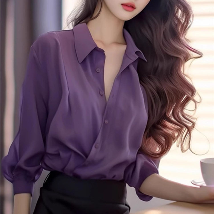 2025 New Style Noble Shirt Unique and Chic College Style Purple Shirt Tops for Women Spring