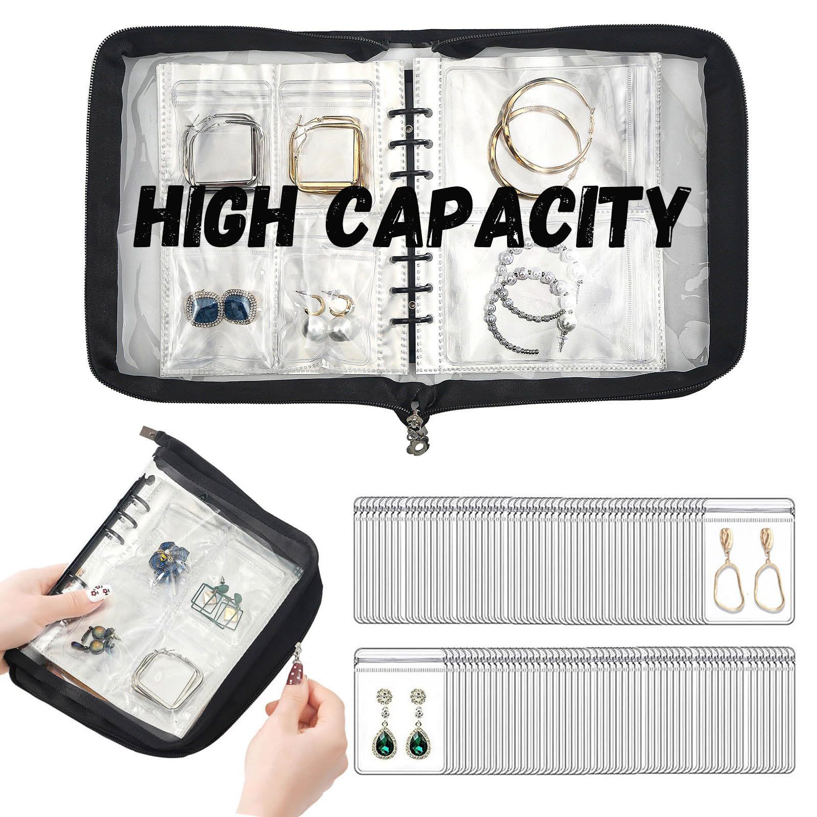 Large Capacity Thickened PVC Transparent Jewelry Storage Bag Earrings Necklace Bracelet Jewelry Loose-leaf Zipper Storage Book