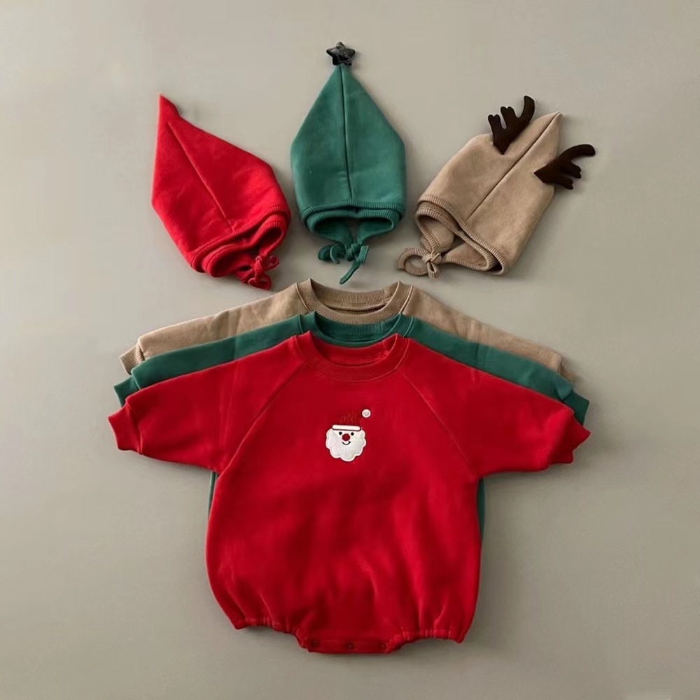 Picture of Korean-Style Baby Christmas Outfit for Autumn and Winter, Infant and Toddler One-Piece Fleece-Lined Thickened Romper for Warmth
