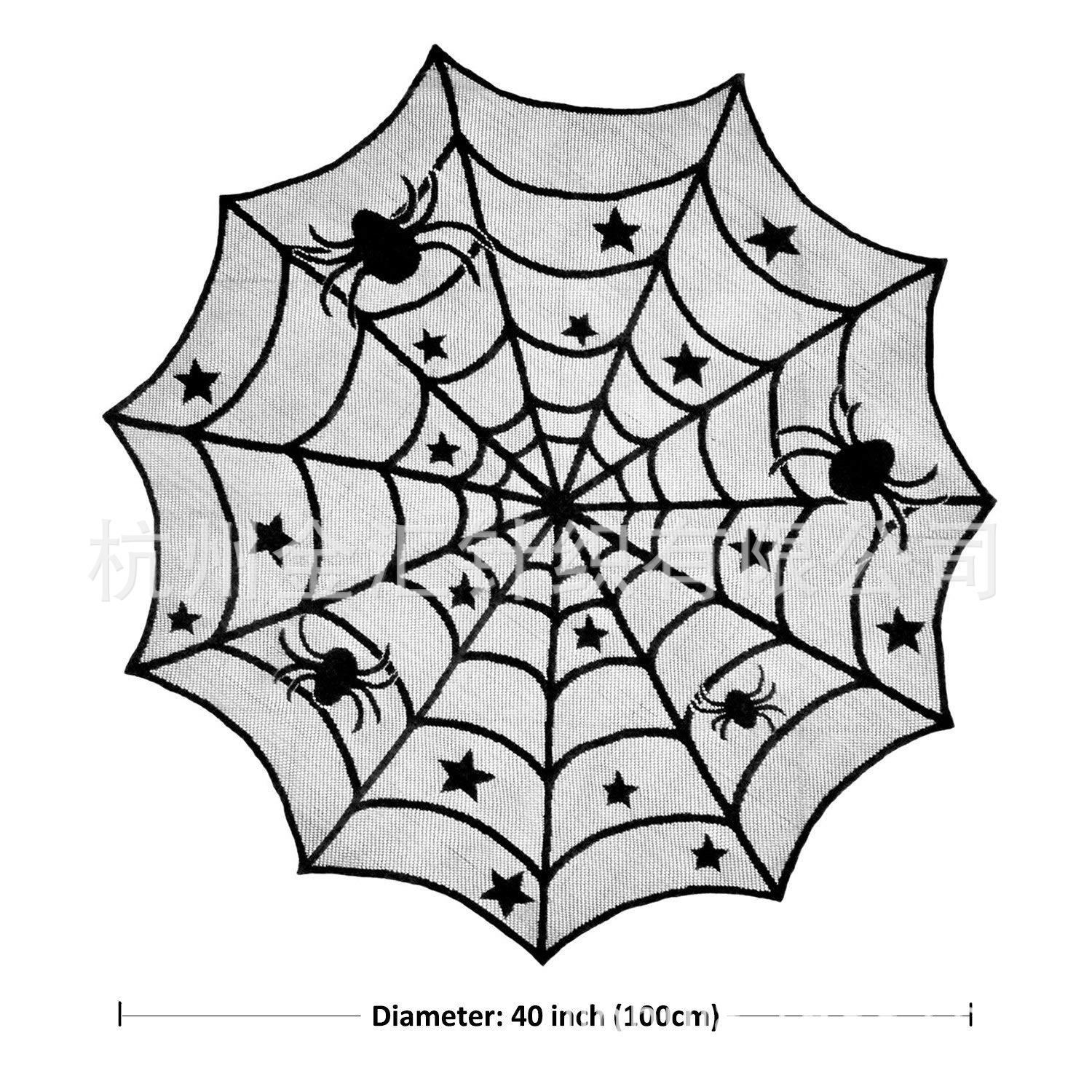 New Ghost Festival Tablecloth Halloween Black Lace Spider Web Tablecloth Five-pointed Star Round Small Tablecloth 40inch