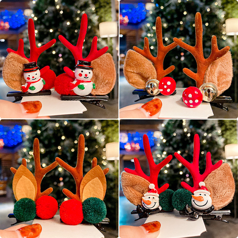 Christmas Hairpin Christmas Korean ins Internet Celebrity Simple Elk Hairpin Hair Accessories Sweet Antlers Top Clip Hair Accessories
