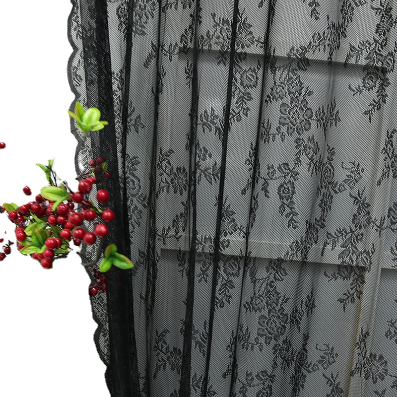 Picture of Retro Light Luxury American Warp Knitted Lace Black Finished Bedroom Balcony Studio Decorative Partition Curtain Bay Window Screen