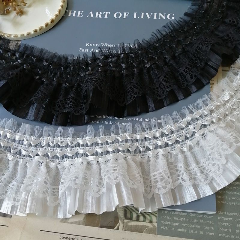High quality elastic lace stitching double elastic agaric lace ruffled edge DIY skirt collar cuffs manufacturers