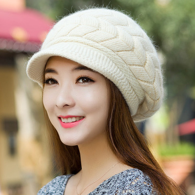 Autumn and winter Korean ladies rabbit fur hat fleece-lined thick hat winter knitted wool ladies warm hat wholesale